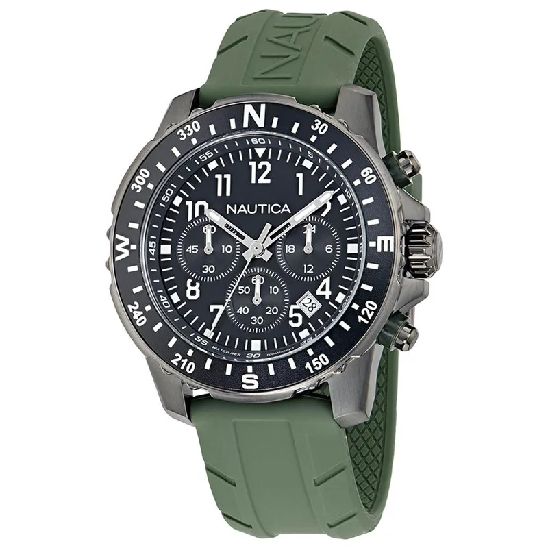 NAUTICA Riding Sail Chronograph - NAPRSS604, Anthracite case with Green Rubber Strap