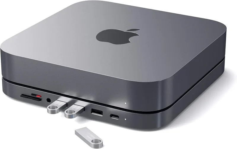 Satechi Stand Hub Βάση Αλουμινίου για Mac Mini 2023 / M1 2020 / 2018 / Mac Studio 2023 / 2022 Με Θύρες 1 x Type-C / 3 x USB-A / 1 x 3.5mm Jack / 1 x SD & Micro SD - Space Gray (ST-ABHFM)