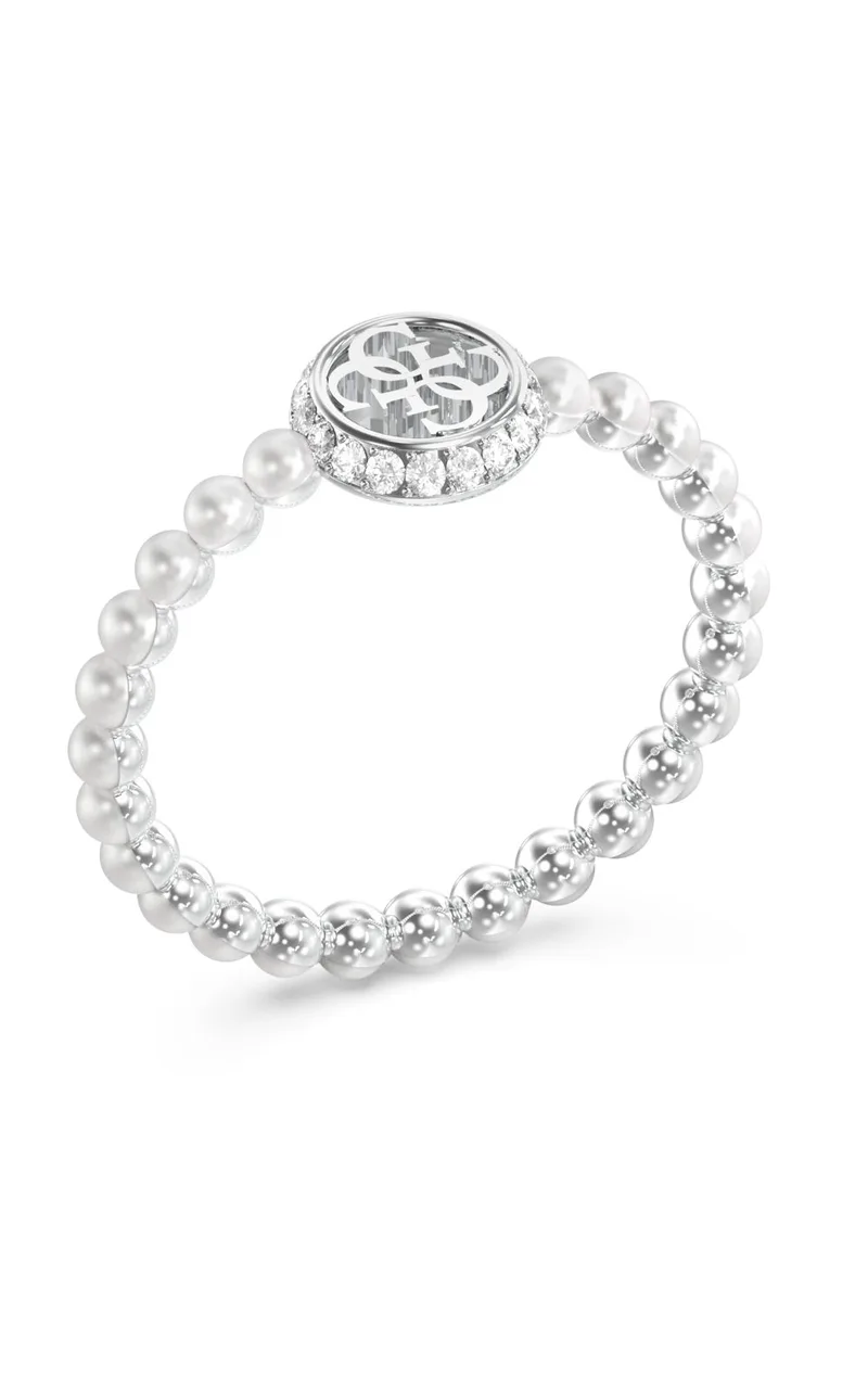 GUESS STEEL TINY PEARLY JUBR05522JWRH-No.56 Δαχτυλίδι Ασημένιο Με Πέρλες Και Λογότυπο
