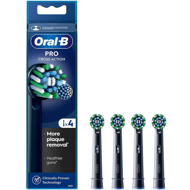 Oral-B Pro Cross Action Electric Toothbrush Head Replacement Black Ανταλλακτικές Κεφαλές Ηλεκτρικής Οδοντόβουρτσας για Αφαίρεση της Πλάκας & Προστασία των Ούλων με Μεσαίας Σκληρότητας Ίνες & Ένδειξη Αντικατάστασης της Κεφαλής 4 Τεμάχια