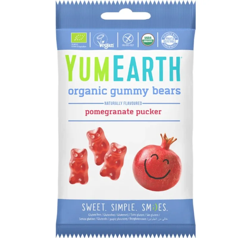 YumEarth Organic Pomegranate Gummy Bears Βιολογικά Ζελεδάκια σε Σχήμα Αρκουδάκι με Υπέροχη Γεύση Ρόδι 50g