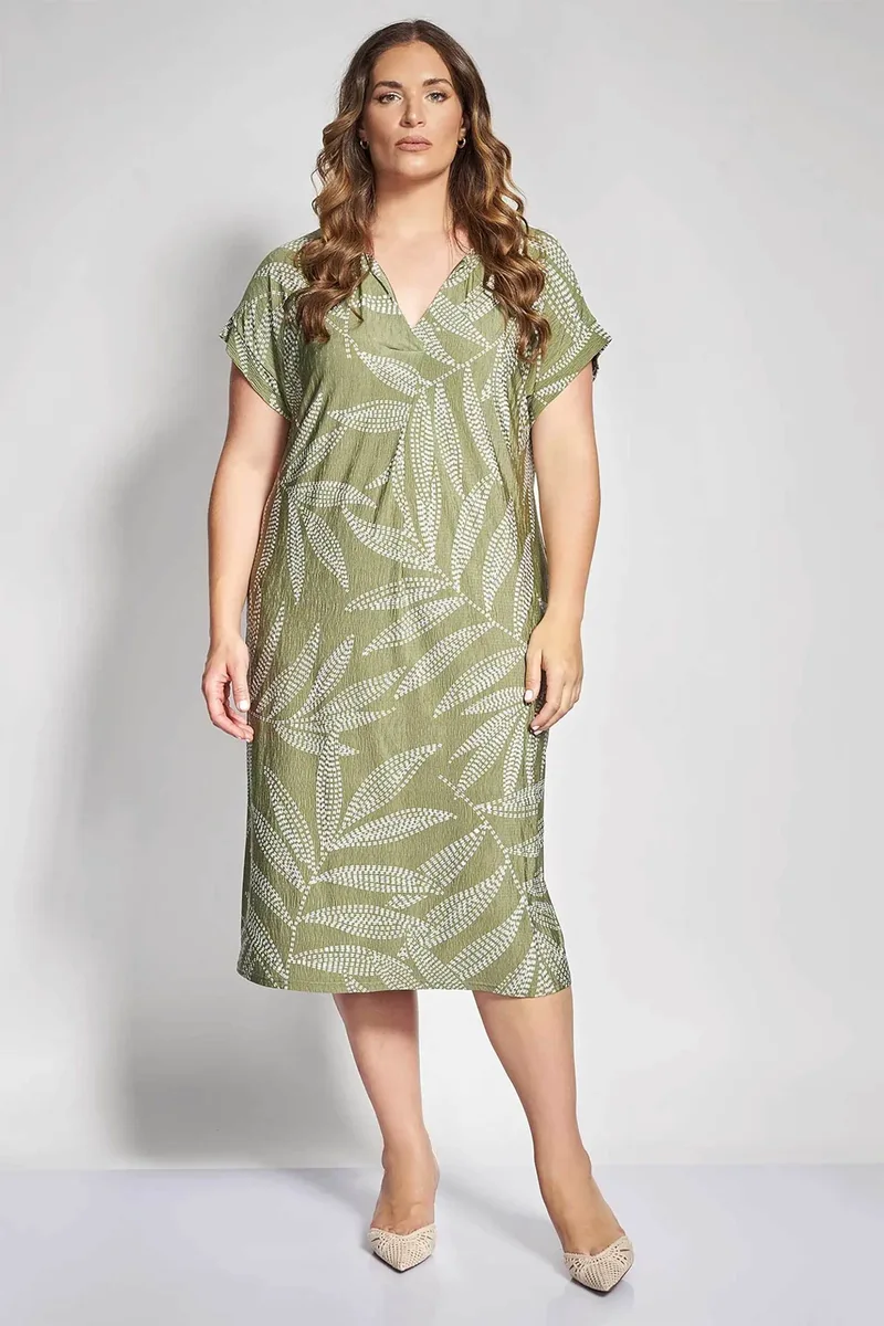 Parabita γυναικείο midi φόρεμα με floral print - 012610600669 Χακί