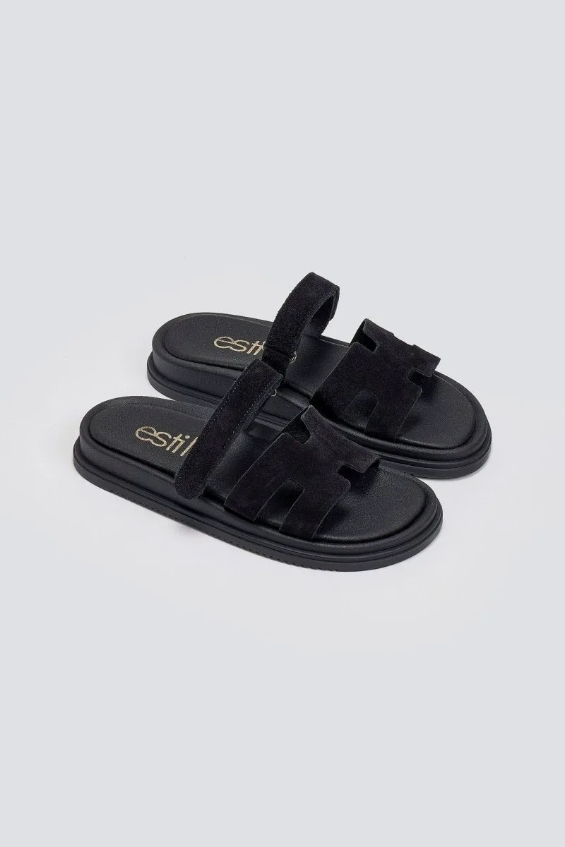 Estil Suede Velcro Sandals - 1811NK (Καστόρι) - Black