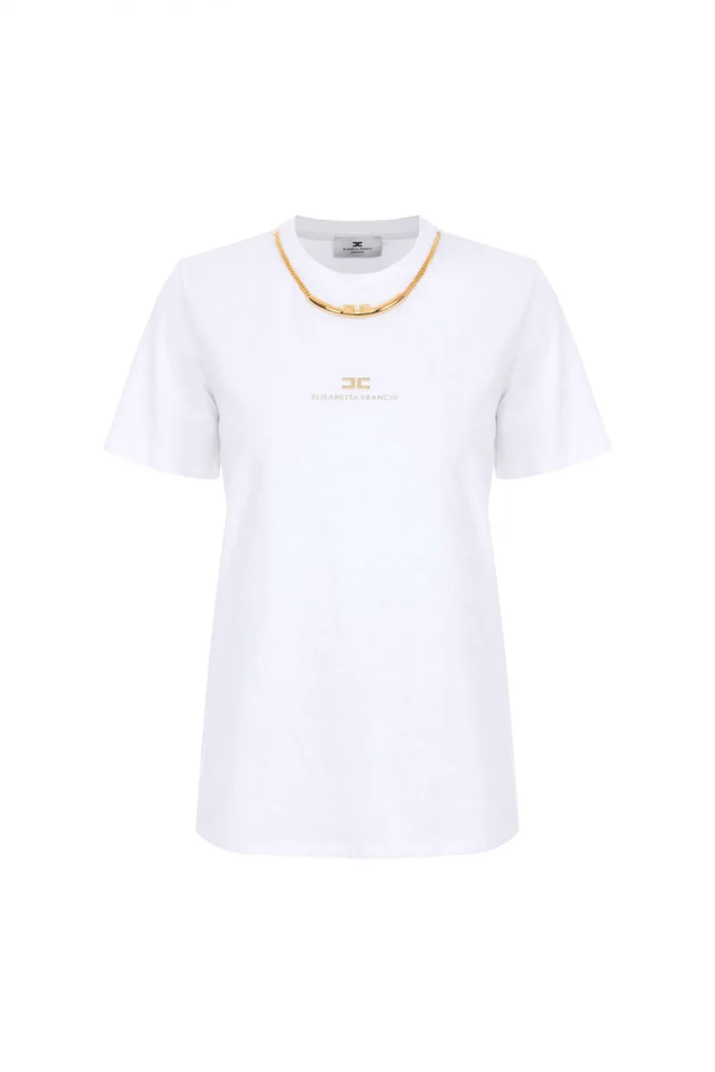 ELISABETTA FRANCHI T-SHIRT CREW NECK ΑΛΥΣΙΔΑ LOGO ΛΕΥΚΟ