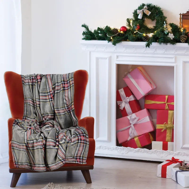 Κουβέρτα Fleece Καναπέ 130x170εκ. Blankets 1362 Γκρι-Κόκκινη Das Home (Ύφασμα: Polyester, Χρώμα: Κόκκινο) - Das Home - 420588131362