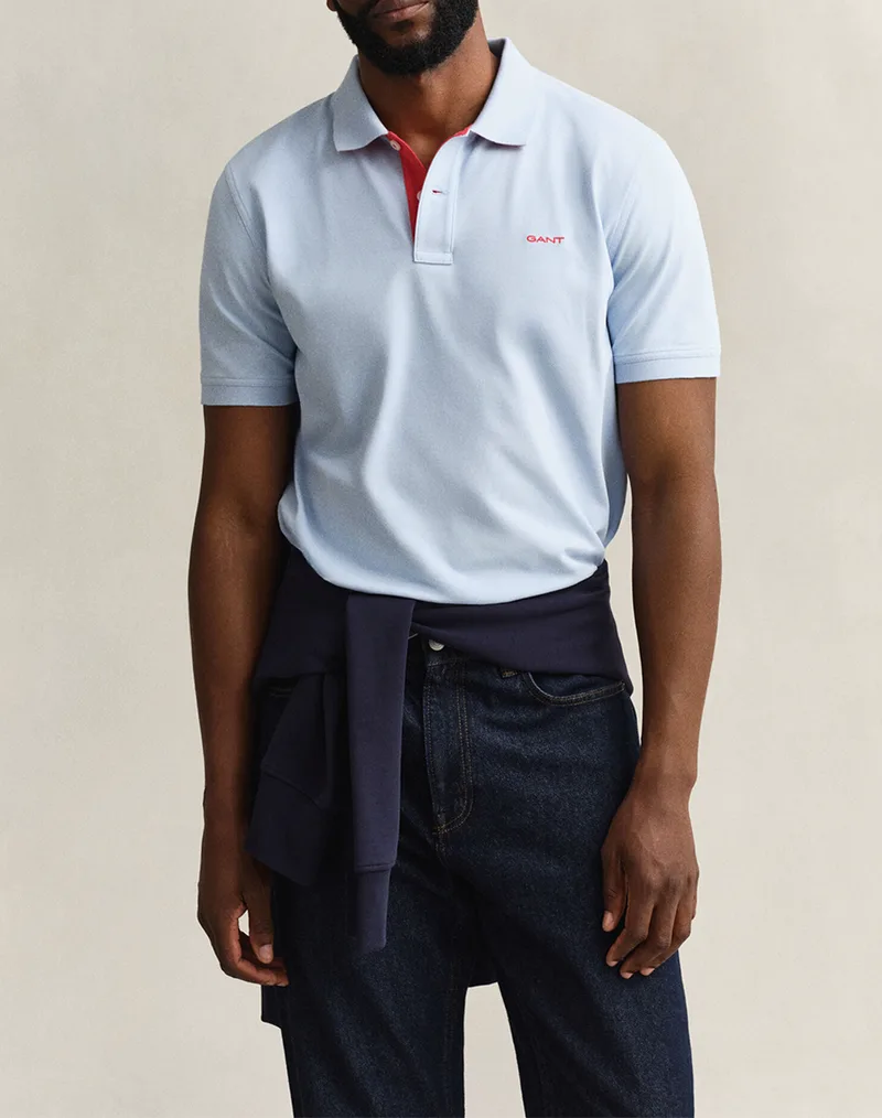 GANT ΜΠΛΟΥΖΑ ΚΜ REG CONTRAST PIQUE SS POLO 3G2062026-457 LightBlue