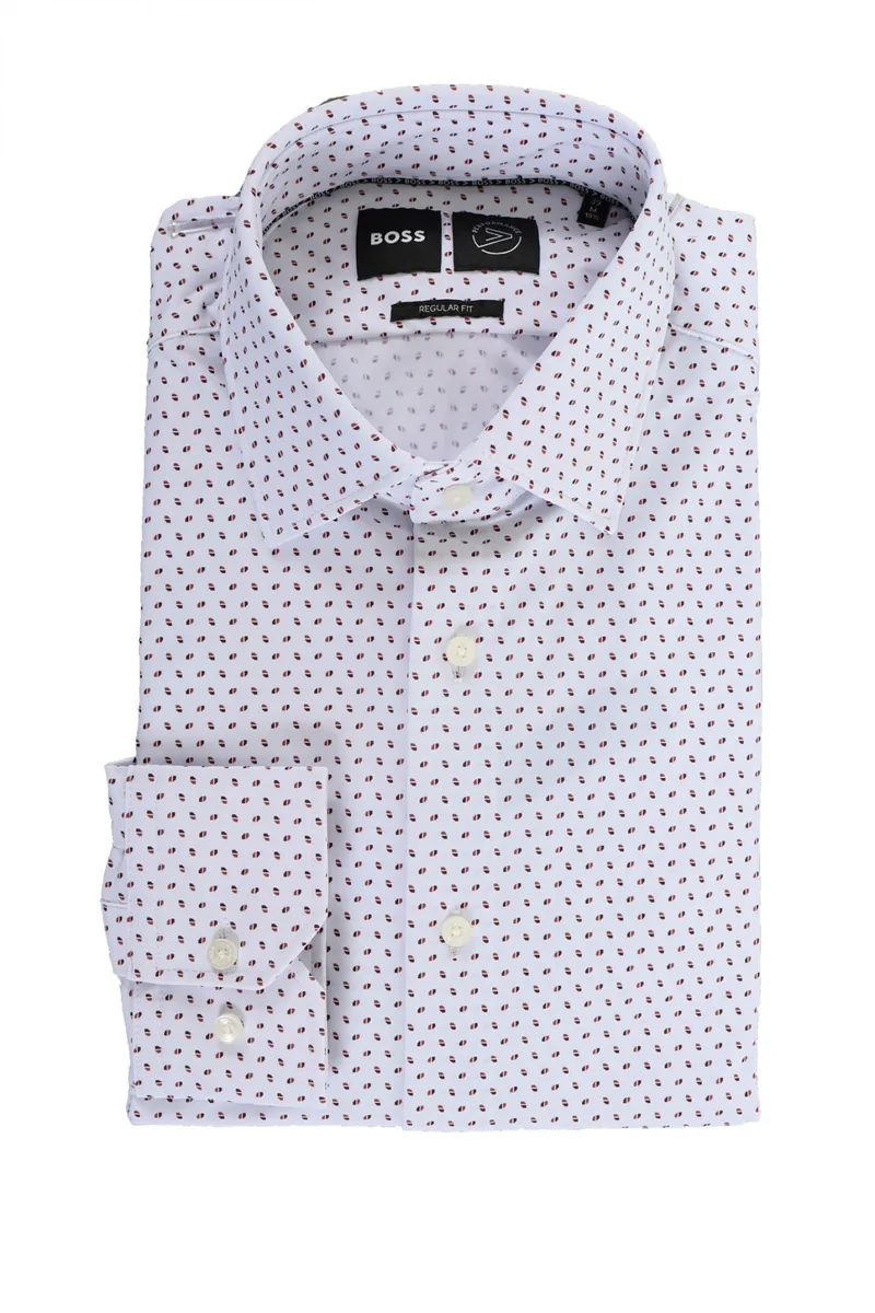 BOSS PERFORMANCE ΠΟΥΚΑΜΙΣΟ ΜΙΚΡΟΣΧΕΔΙΟ REGULAR FIT P-JOE-KENT-C1-222 ΛΕΥΚΟ-ΜΠΟΡΝΤΩ