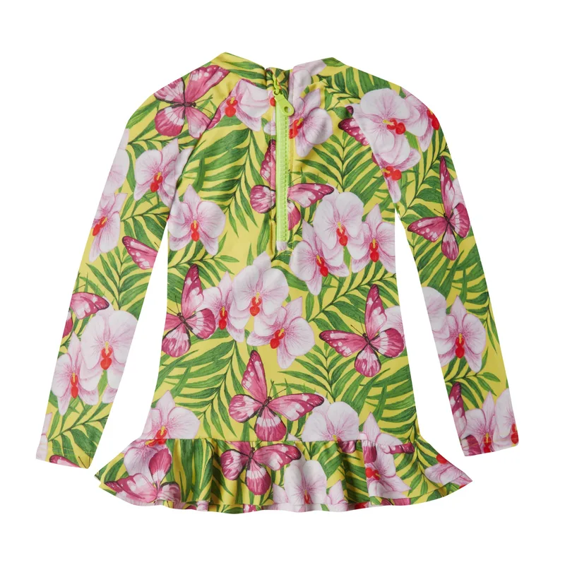 GIRL'S RASHGUARD RUFFLED ORCHIDS