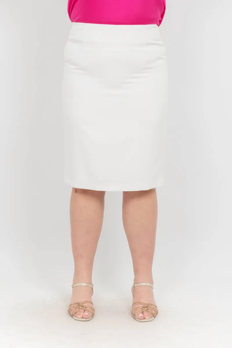 ΦΟΥΣΤΑ PLUS SIZE ΨΗΛΟΜΕΣΗ PENCIL ΛΕΥΚΗ ΛΕΥΚΟ