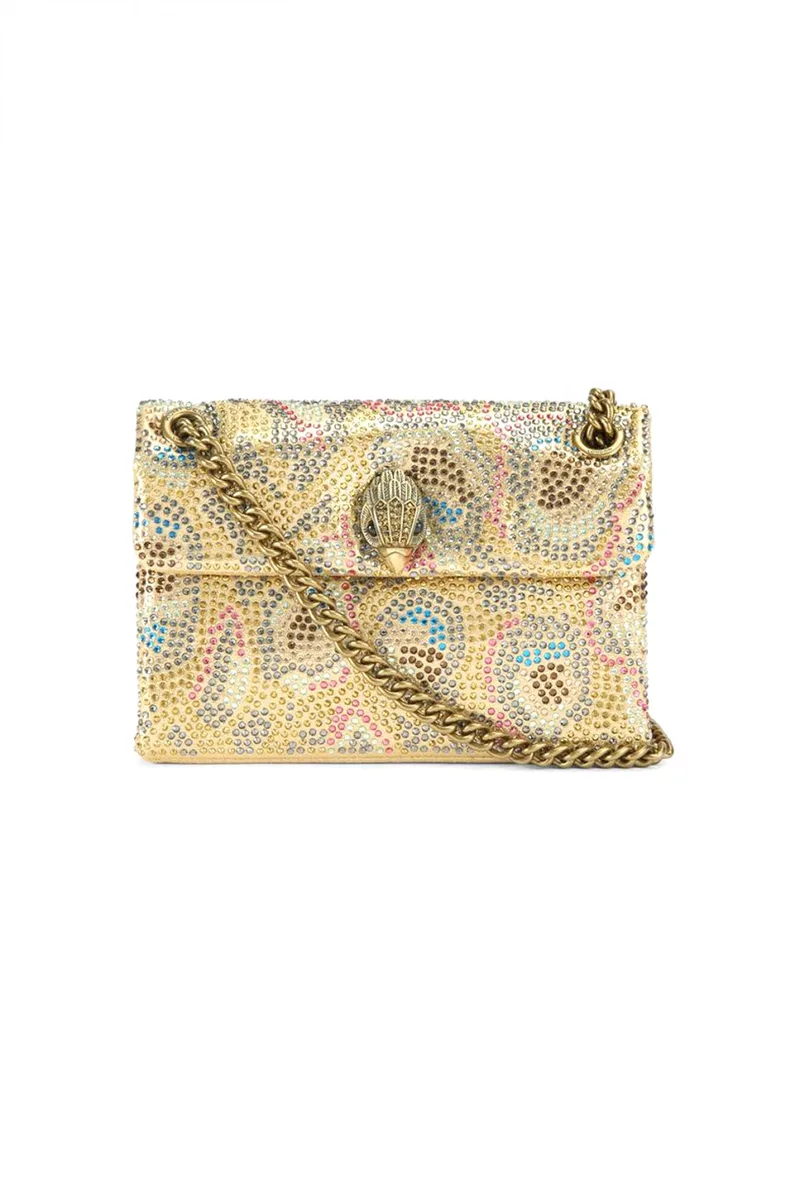 KURT GEIGER TΣΑΝΤΑKI CROSSBODY/ΩΜΟΥ FABRIC MΙΝΙ KENSINGTON ΠΟΛΥΧΡΩΜΑ ΣΤΡΑΣ ΑΛΥΣΙΔΑ LOGO ΧΡΥΣΟ