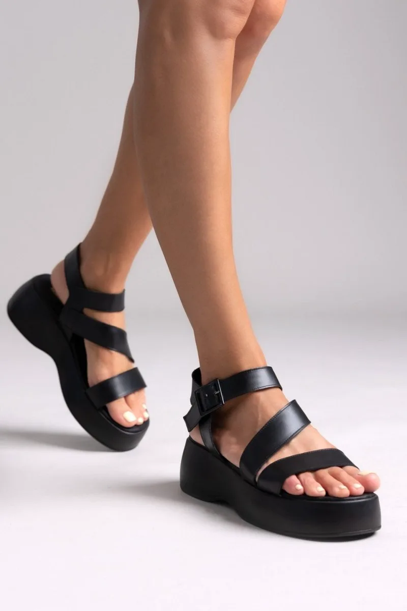 TFP Leather Flatform Sandals - 9009 - Black