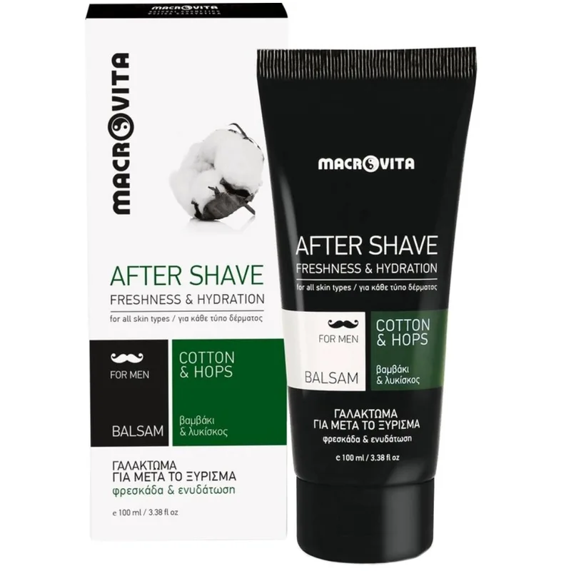 Macrovita After Shave For Men Freshness & Hydration Cotton & Hops Balsam Ενυδατικό Γαλάκτωμα για Μετά το Ξύρισμα με Βαμβάκι & Λυκίσκο για Αναζωογόνηση 100ml
