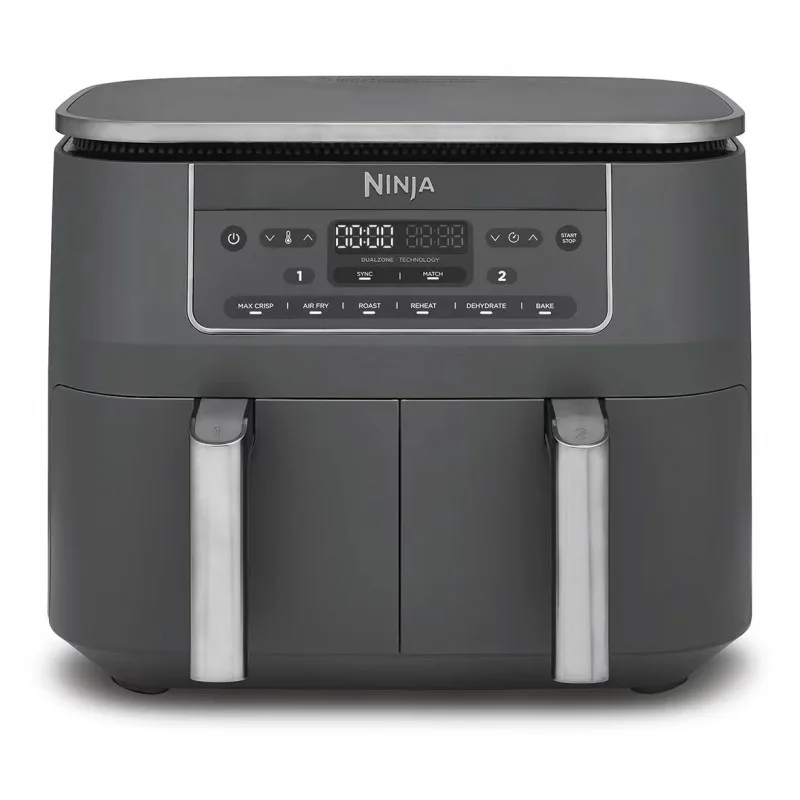 Διπλή φριτέζα με ζεστό αέρα Ninja DZ300EU, 7,6 λίτρα, 6 προγράμματα, χρονοδιακόπτης, ανεξάρτητες ζώνες, γκρι