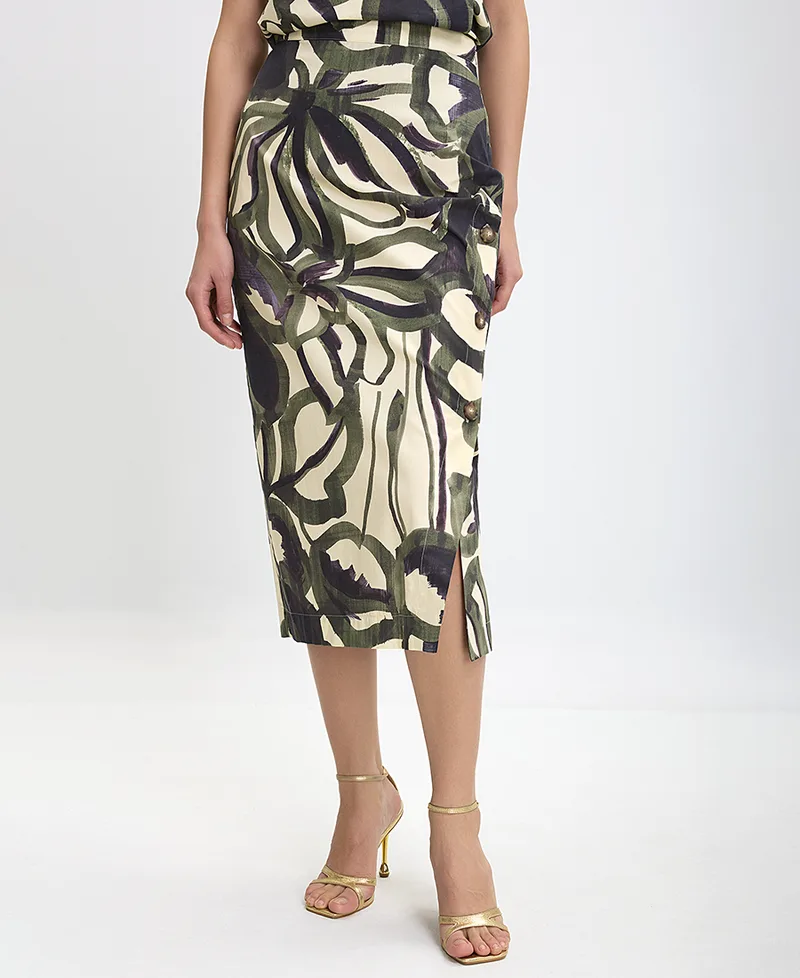 Γυναικεία Midi Φούστα Printed με Πλαϊνό Άνοιγμα Regular Fit