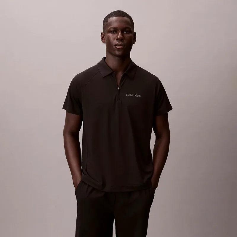 CALVIN KLEIN ZIP PIQUE SPORT POLO SHIRT ΜΑΥΡΟ