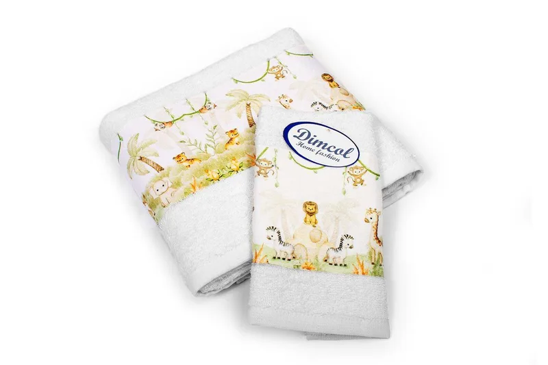 Σετ Βρεφικές Πετσέτες 2 Τεμαχίων Dimcol Jungle 350 30x50-70x140 White