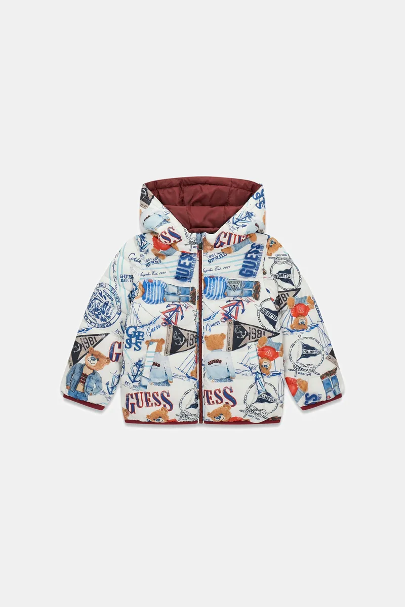 Guess παιδικό καπιτονέ μπουφάν με all-over bear print - N6RL00WCFM2 Λευκό