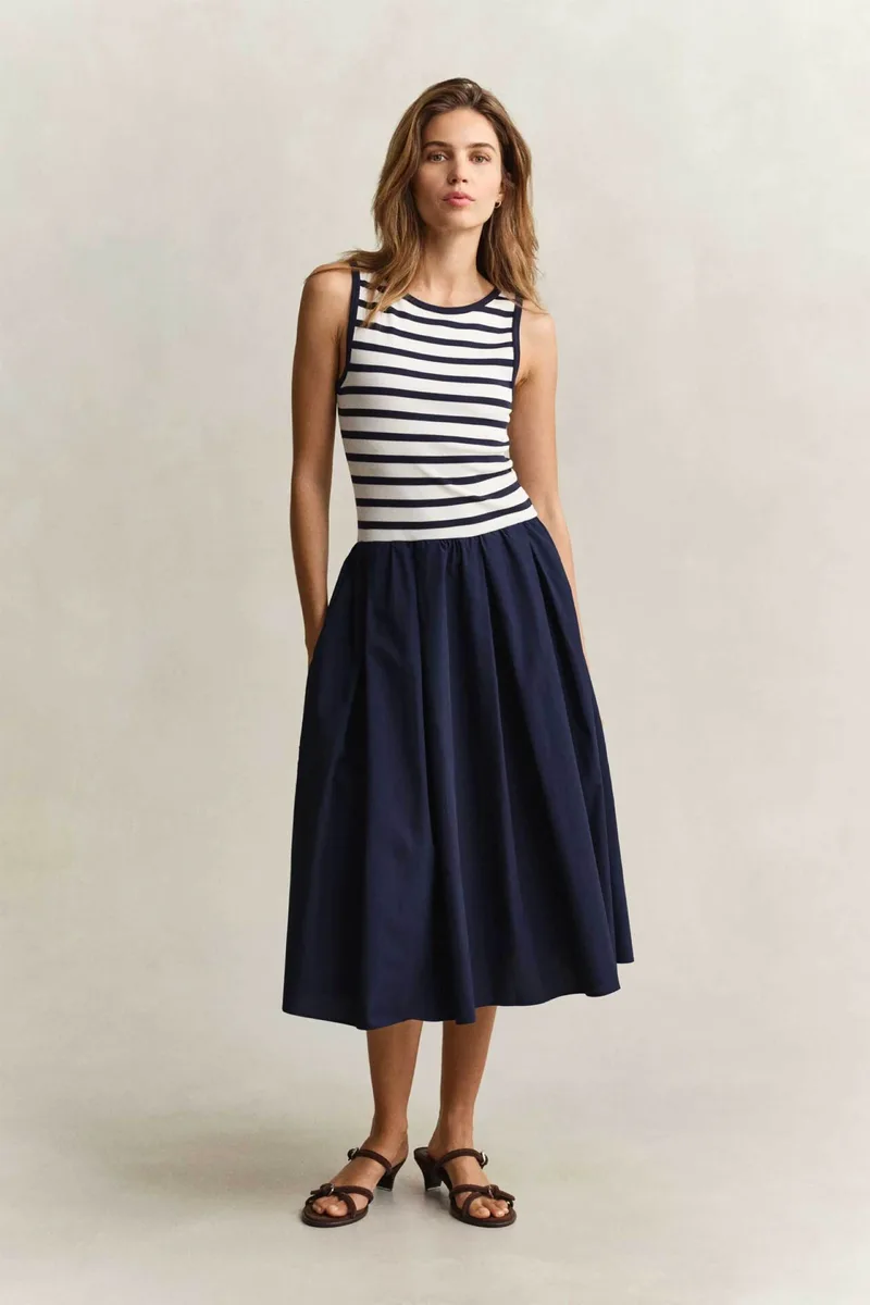 Gant γυναικείο midi φόρεμα αμάνικο Slim Fit - 4503509 Μπλε Σκούρο