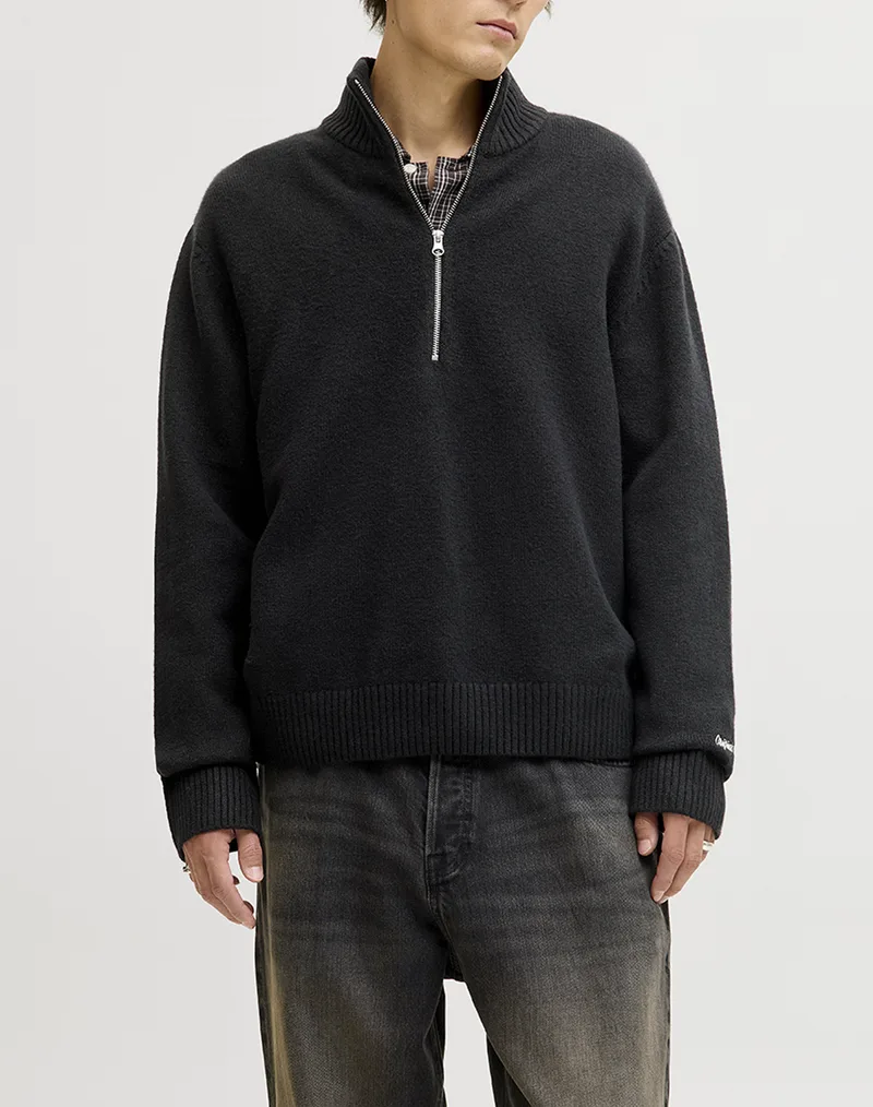JACK&JONES JORNORREBRO KNIT HALF ZIP SN 12282749-BLACK Black