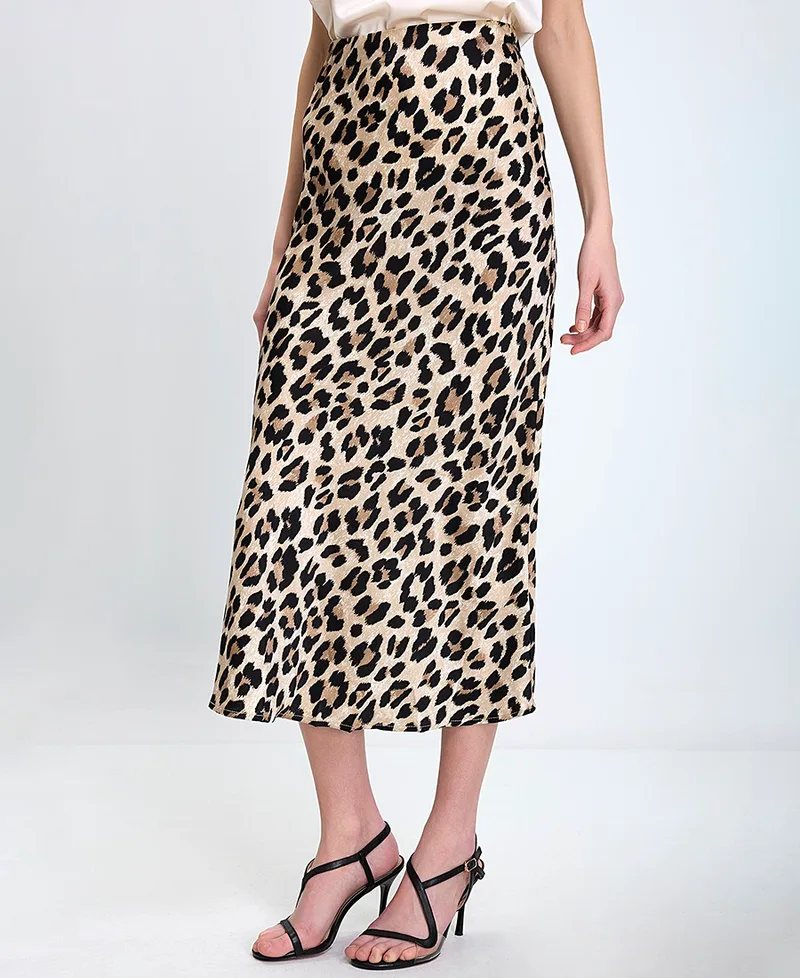 In Linea Firenze Γυναικεία Σατέν Φούστα Regular Fit Με Animal Print