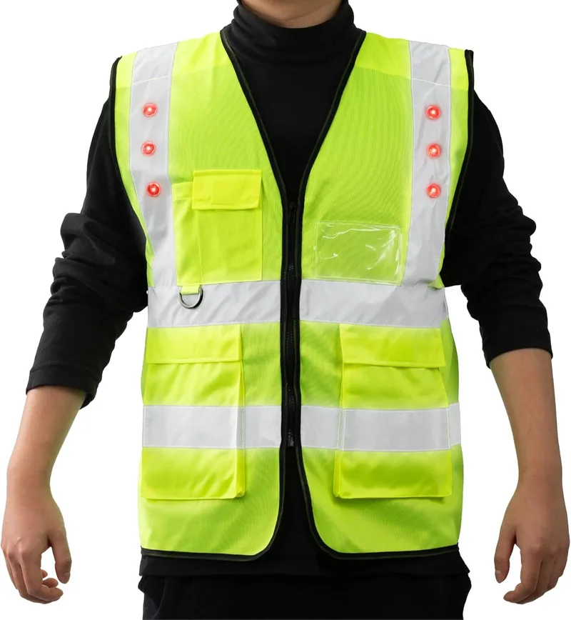 Navaris LED Vest With Pockets - Ανακλαστικό LED Γιλέκο Ασφαλείας / Εργασίας με Τσέπες - XL - Yellow (61633.06.4)