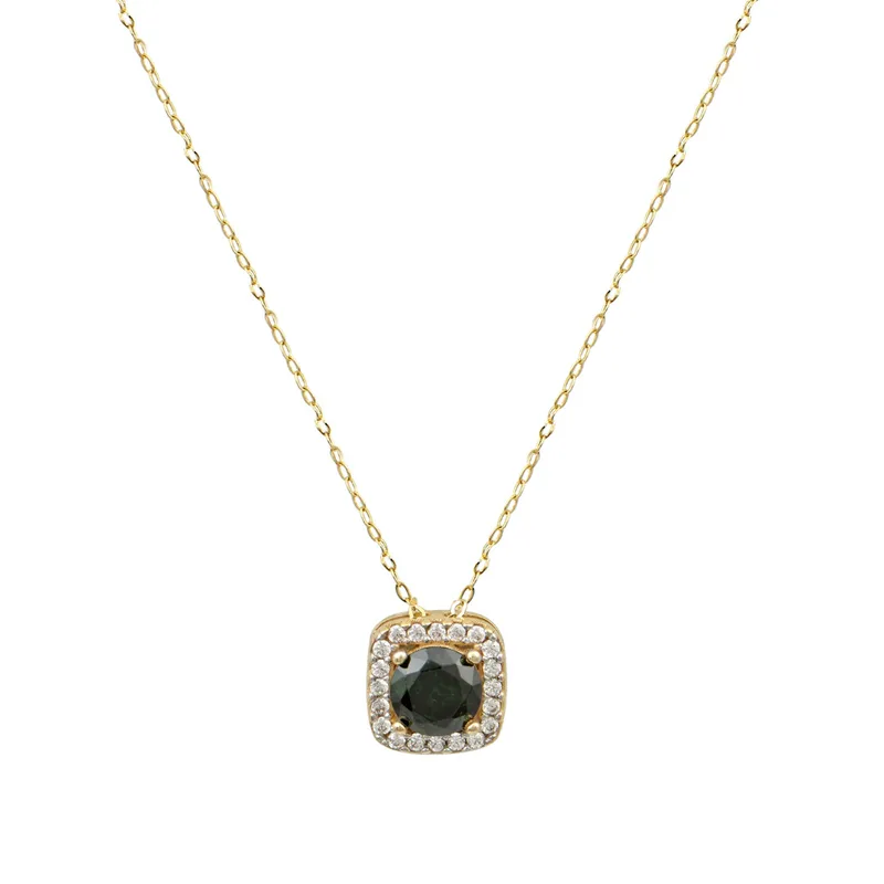 Κολιέ Ροζετα Χρυσό 14Κ Με Λευκά Και Dark Green Zircon k154