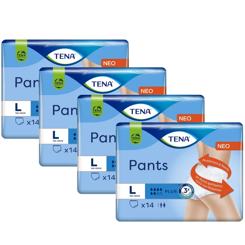 Σετ Tena Pants Plus Unisex Άνετα & Αξιόπιστα Εσώρουχα μιας Χρήσης για Μέτρια προς Βαριά Μορφή Ακράτειας 56 Τεμάχια - Large