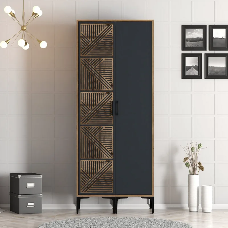 Ντουλάπα Ρούχων Kumsal Ps - Walnut, Anthracite 845Hct5424 (80x201,4x47,5 cm)