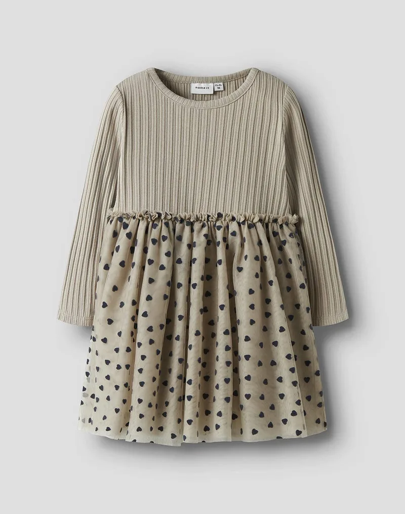 NAME IT NMFNEA LS TULLE DRESS 13246609-Island Fossil Biege