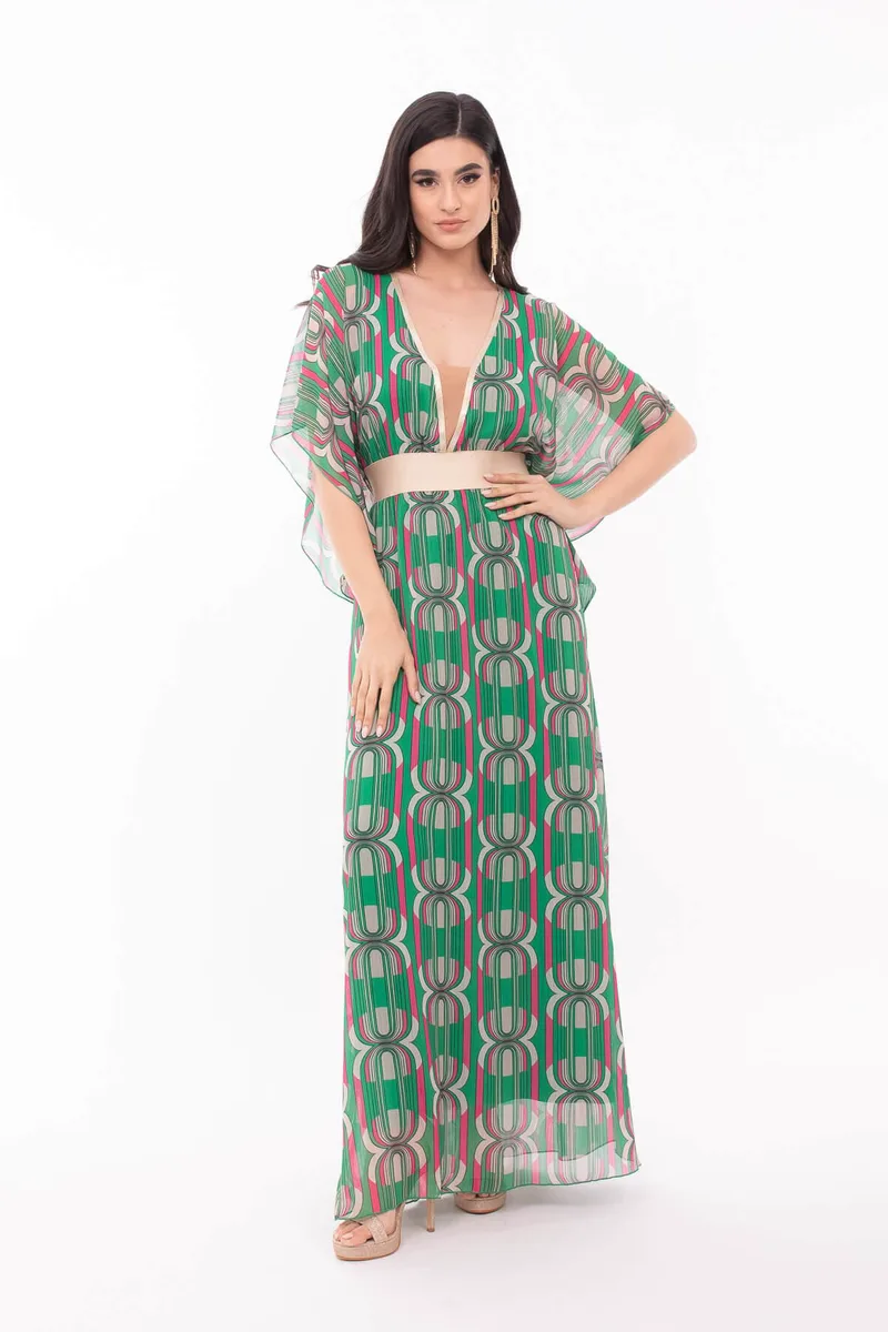 ΦΟΡΕΜΑ PLUS SIZE ΚΙΜΟΝΟ ΕΜΠΡΙΜΕ ΜΕ ΛΑΣΤΙΧΟ MULTICOLOR