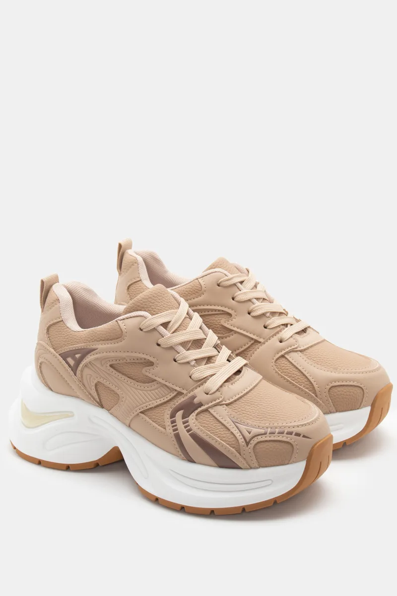 Sneakers σε Συνδυασμό Χρωμάτων με Αερόσολα - Μπεζ-Σκούρο