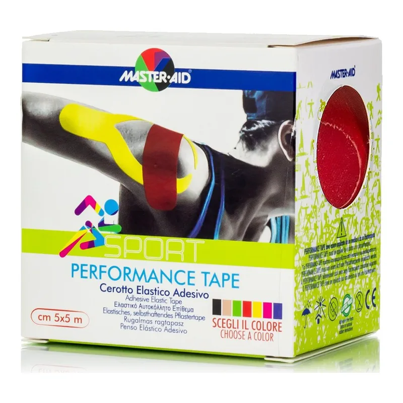 Master Aid Sport Performance Tape Κόκκινη Αυτοκόλλητη Ελαστική Ταινία για Επιδέσεις 5mx5cm 1 Τεμάχιο