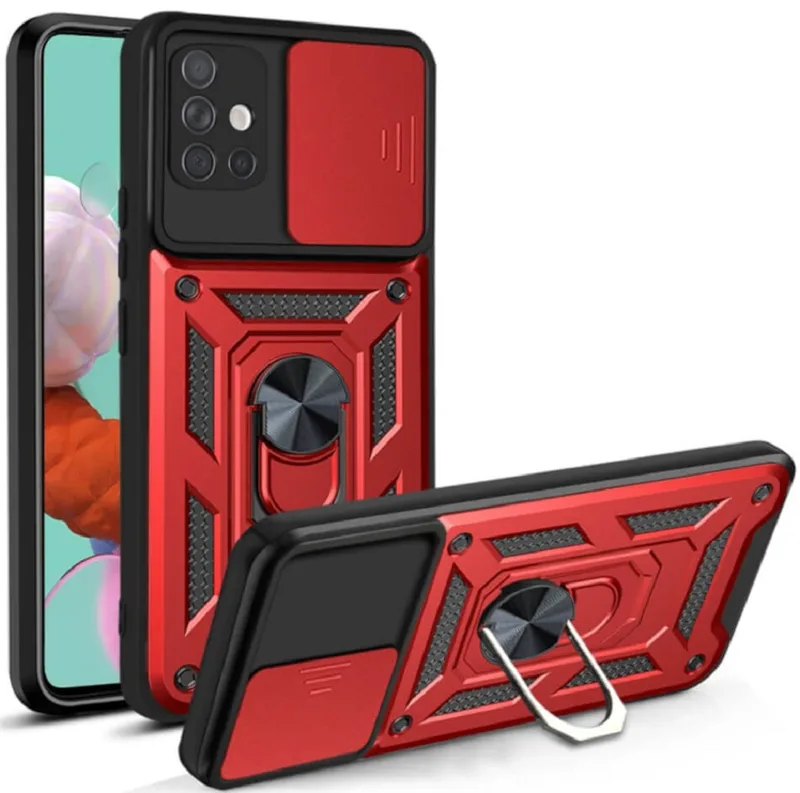 Bodycell Armor Slide - Ανθεκτική Θήκη Samsung Galaxy A51 με Κάλυμμα για την Κάμερα & Μεταλλικό Ring Holder - Red (5206015011405)