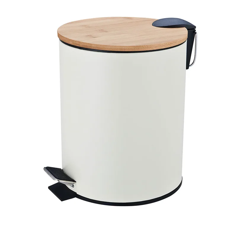 Καλάθι Απορριμμάτων Οβάλ 5L Soft Close Μεταλλικός Ivory Με Μπαμπού Καπάκι 20,5x23x26εκ. MRShome DS-8934B07 (Υλικό: Μεταλλικό, Χρώμα: Ιβουάρ) - sealskin - sl-DS-8934B07