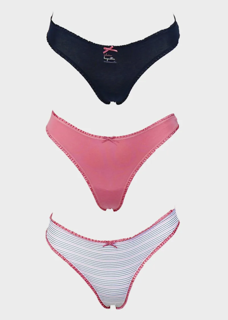 Γυναικείο string cotton διακοσμητικό φιογκάκι. Συσκευασία 3pack. MULTI COLOUR