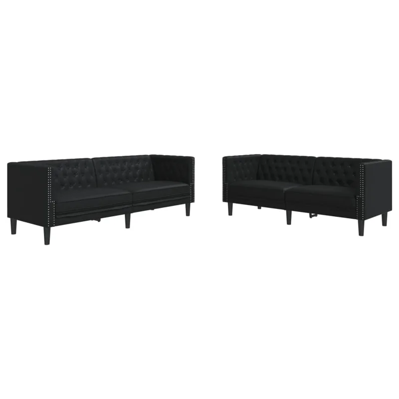 vidaXL Σετ Καναπέδων Chesterfield 2 Τεμαχίων από Μαύρο Συνθετικό Δέρμα
