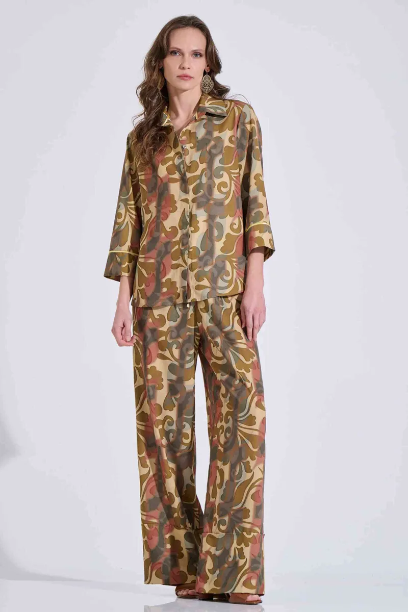 Bill Cost γυναικεία παντελόνα με floral print Relaxed Fit - 10-342490-0 Μουσταρδί