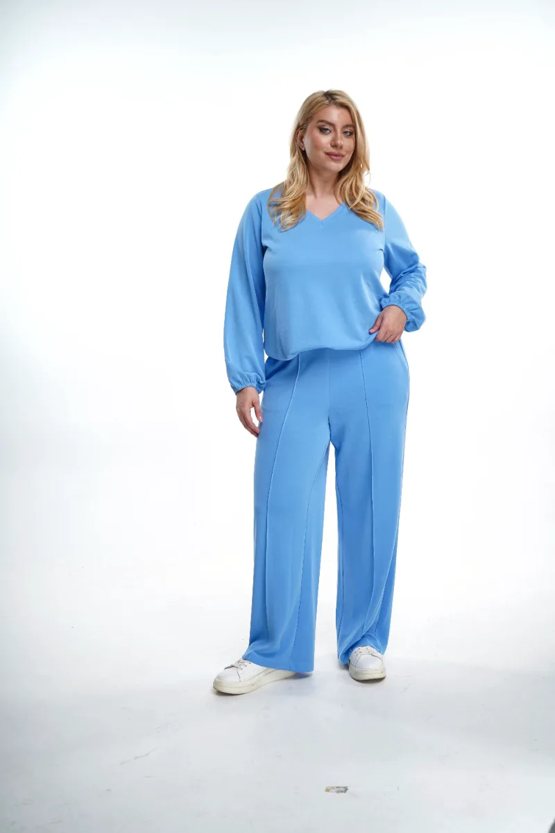 Μπλούζα plus size cupro με κορδόνι σε γαλάζιο χρώμα