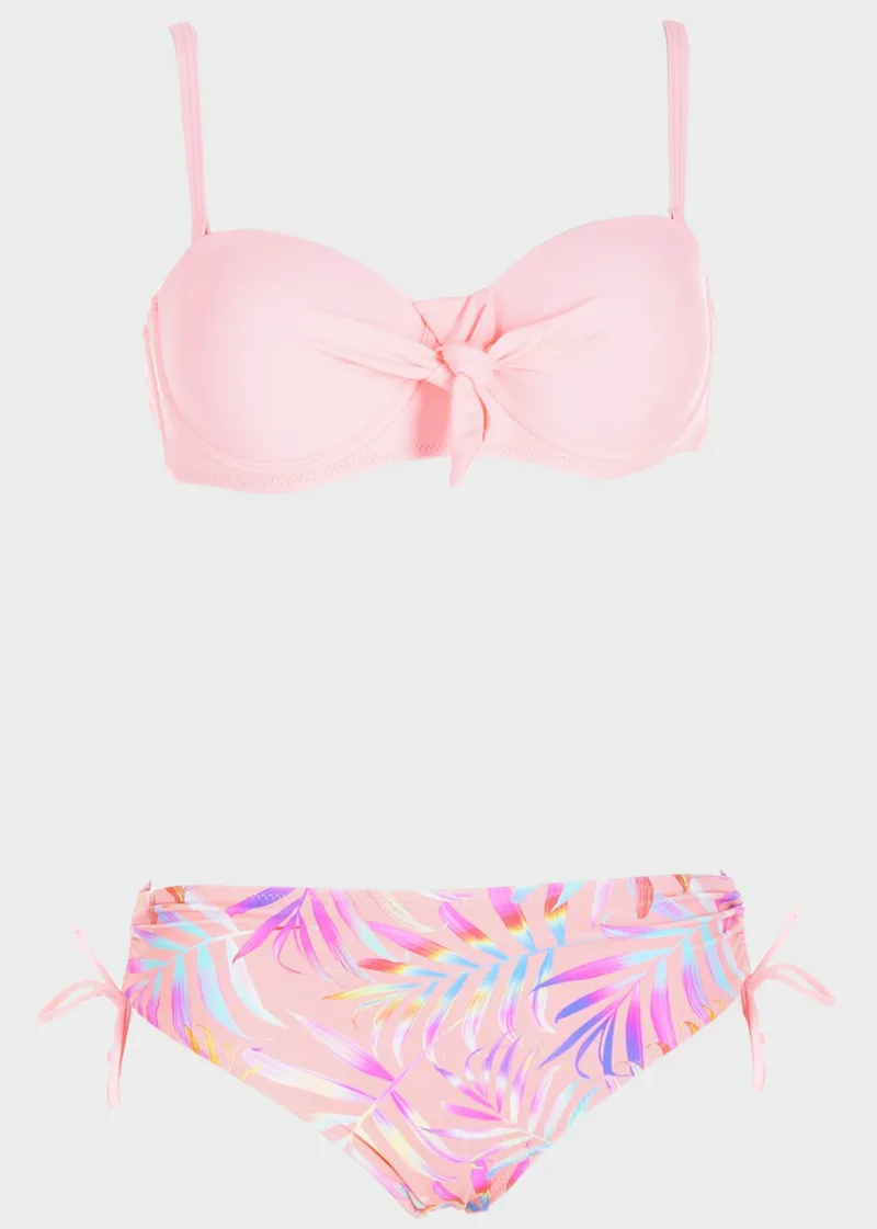 Σετ bikini strapless slip all print. Καλύπτει C Cup ΡΟΖ