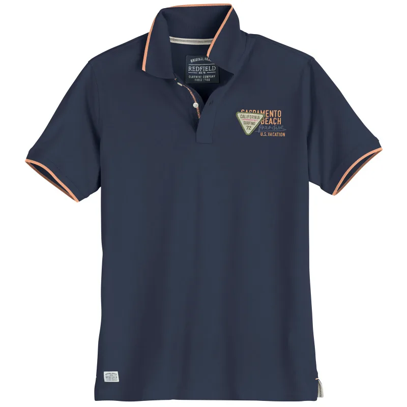 Βαμβακερό King Size Polo Pique "Cali-Surfing" της Redfield,με υφαντό patch και μεταξοτυπία - Navy Blazer
