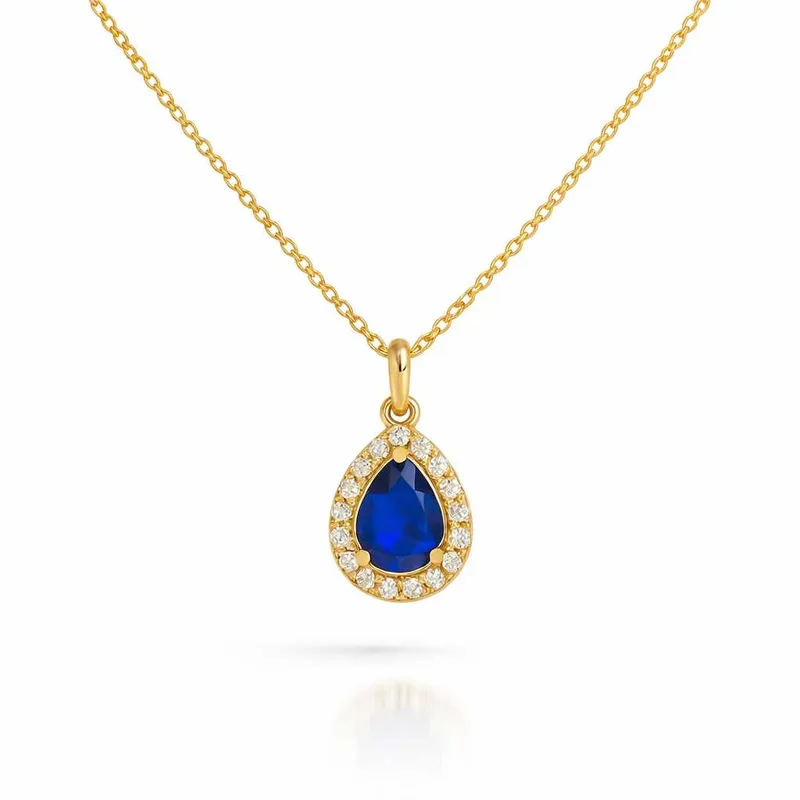 Χρυσό Κολιέ Ροζέτα 9Κ – London Blue Zircon