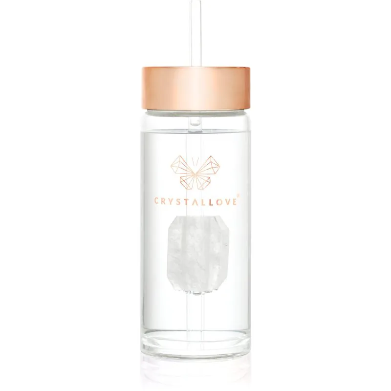 Crystallove Amethyst Straw Water Bottle γυάλινο μπουκάλι νερού με καλαμάκι Clear 400 ml