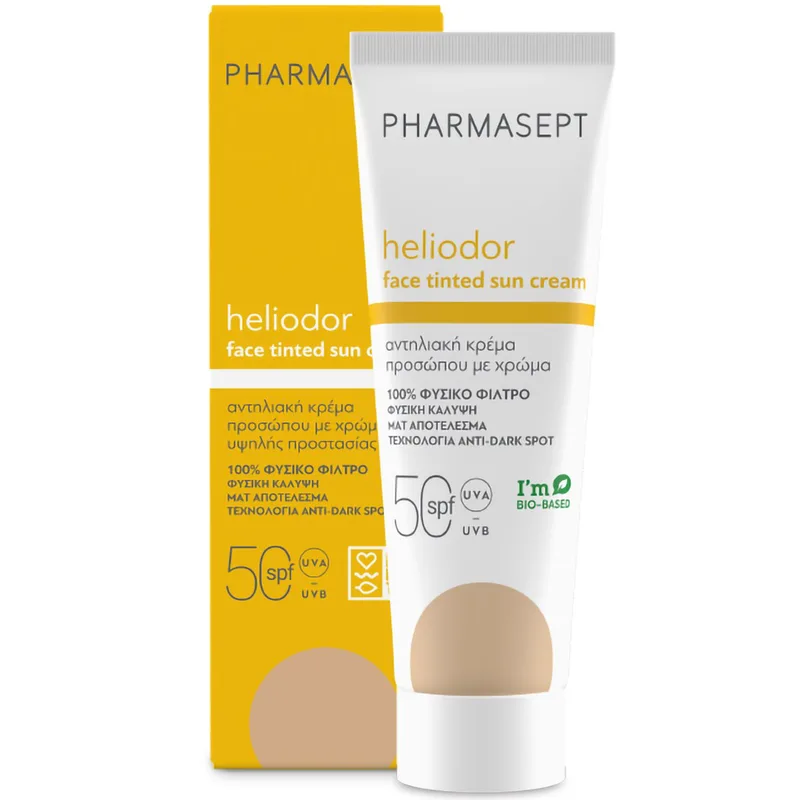 Pharmasept Heliodor Face Tinted Sun Cream Spf50 Αντηλιακή Κρέμα Προσώπου Υψηλής Προστασίας με Χρώμα για Ομοιόμορφη Κάλυψη & Ματ Αποτέλεσμα 50ml