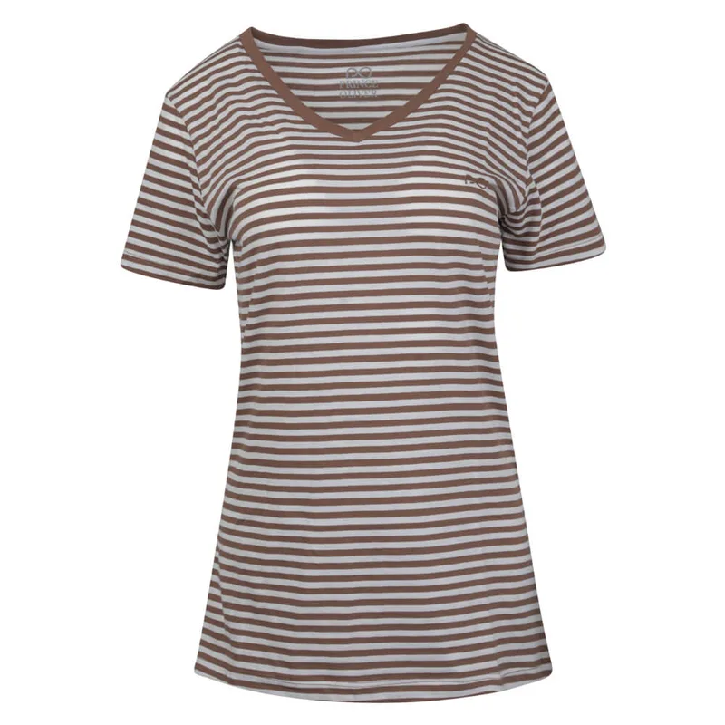Γυναικείο Τ-Shirt V-Neck Ριγέ Καφέ