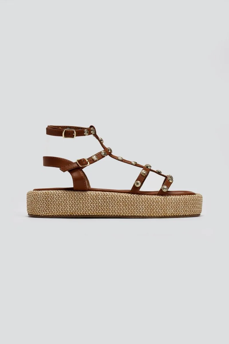 ERYNN Studded Flatform Sandals - 333-298 - Tan