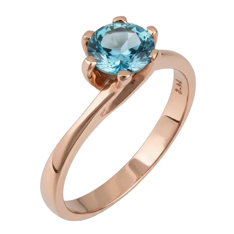Μονόπετρο δαχτυλίδι ροζ χρυσό Κ14 με blue topaz 022846 022846 Χρυσός 14 Καράτια