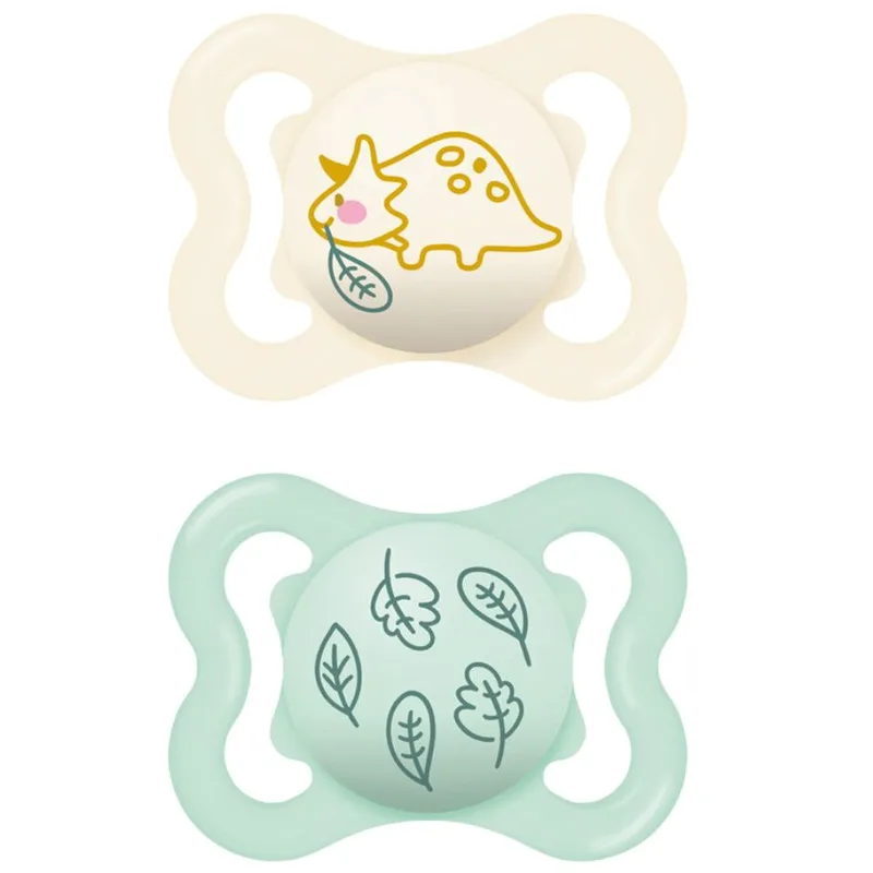 Mam Supreme Silicone Soother 2-6m+ Κωδ 145SUc Ορθοδοντική Πιπίλα Σιλικόνης με Μεγάλες Οπές Αερισμού & Θήκη Μεταφοράς, 2 Τεμάχια Μπεζ / Πράσινο Ανοιχτό