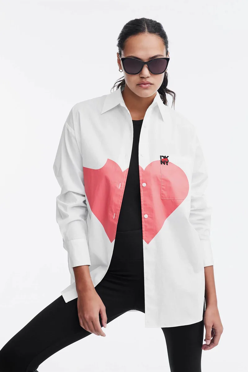 DKNY γυναικείο πουκάμισο oversized με print - D2B4A104 Λευκό