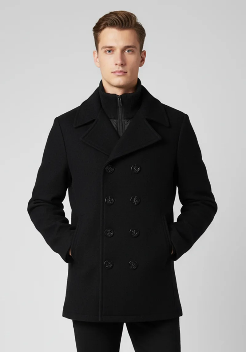 Schott N.Y.C. Σταυρωτό Παλτό της σειράς Coat - CYCLONE Black