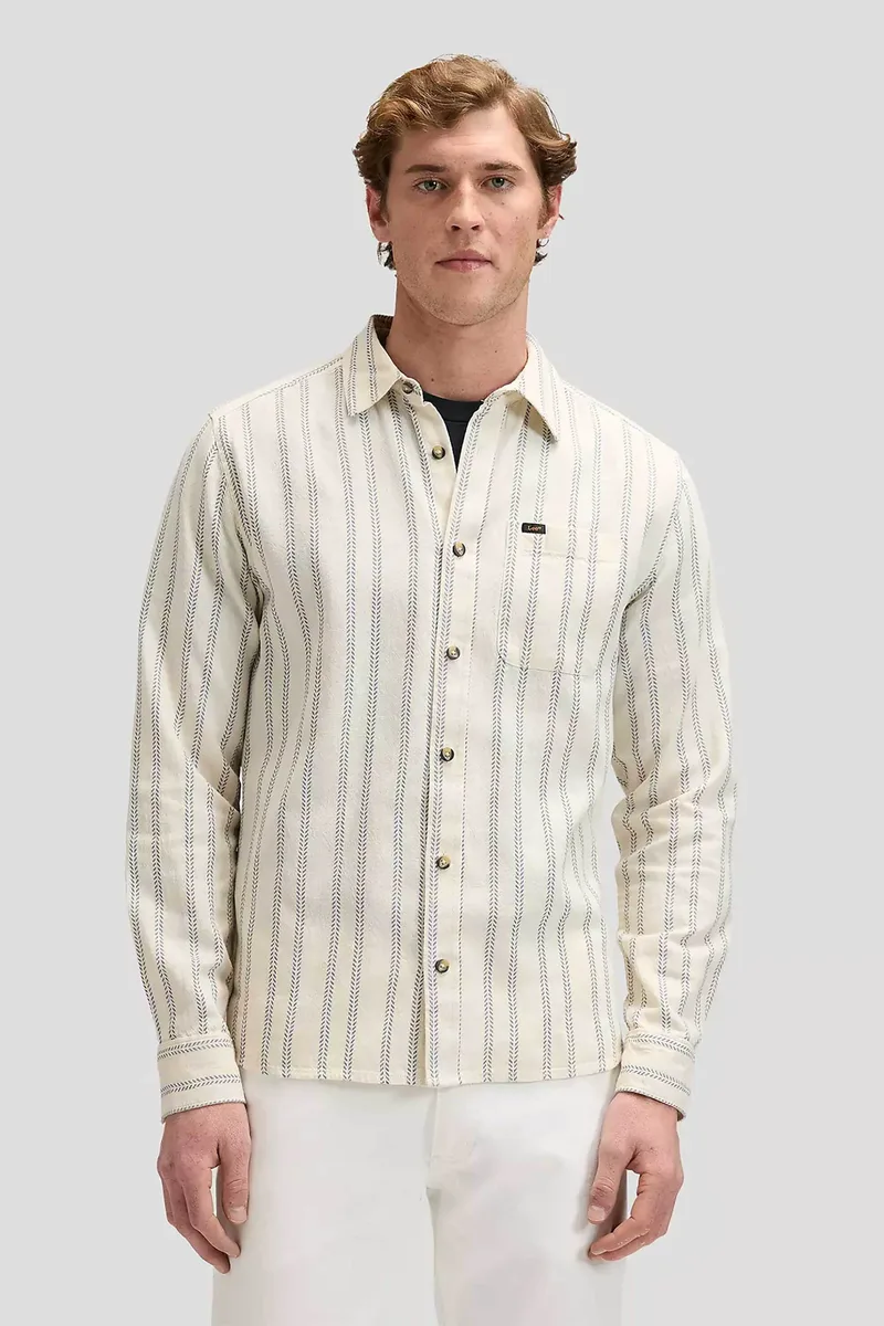 Lee® ανδρικό πουκάμισο με logo print και ριγέ σχέδιο Regular Fit - 112378528 Λευκό - Μπλε
